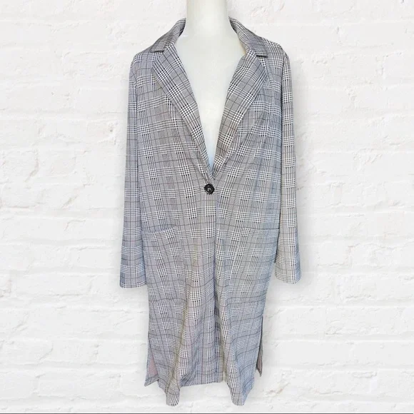 Hem & Thread Plaid Long Blazer Jacket - Picture 3 of 10